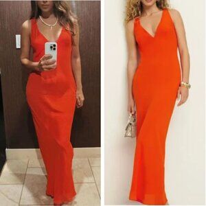 BEST Reformation Siana Dress Maxi V-Neck Dress Sz6 Paprika Orange Party Cocktail